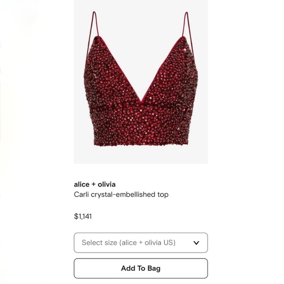 Alice + Olivia Bordeaux Red Crystal Embellished Crop Top With Smocked Ba… - Picture 10 of 16